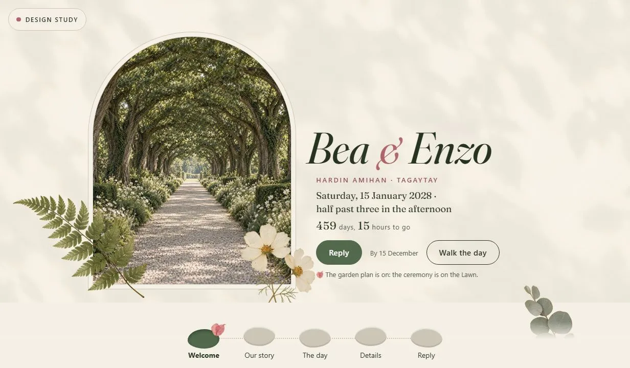 The Bea and Enzo design study, opened at the top of the page
