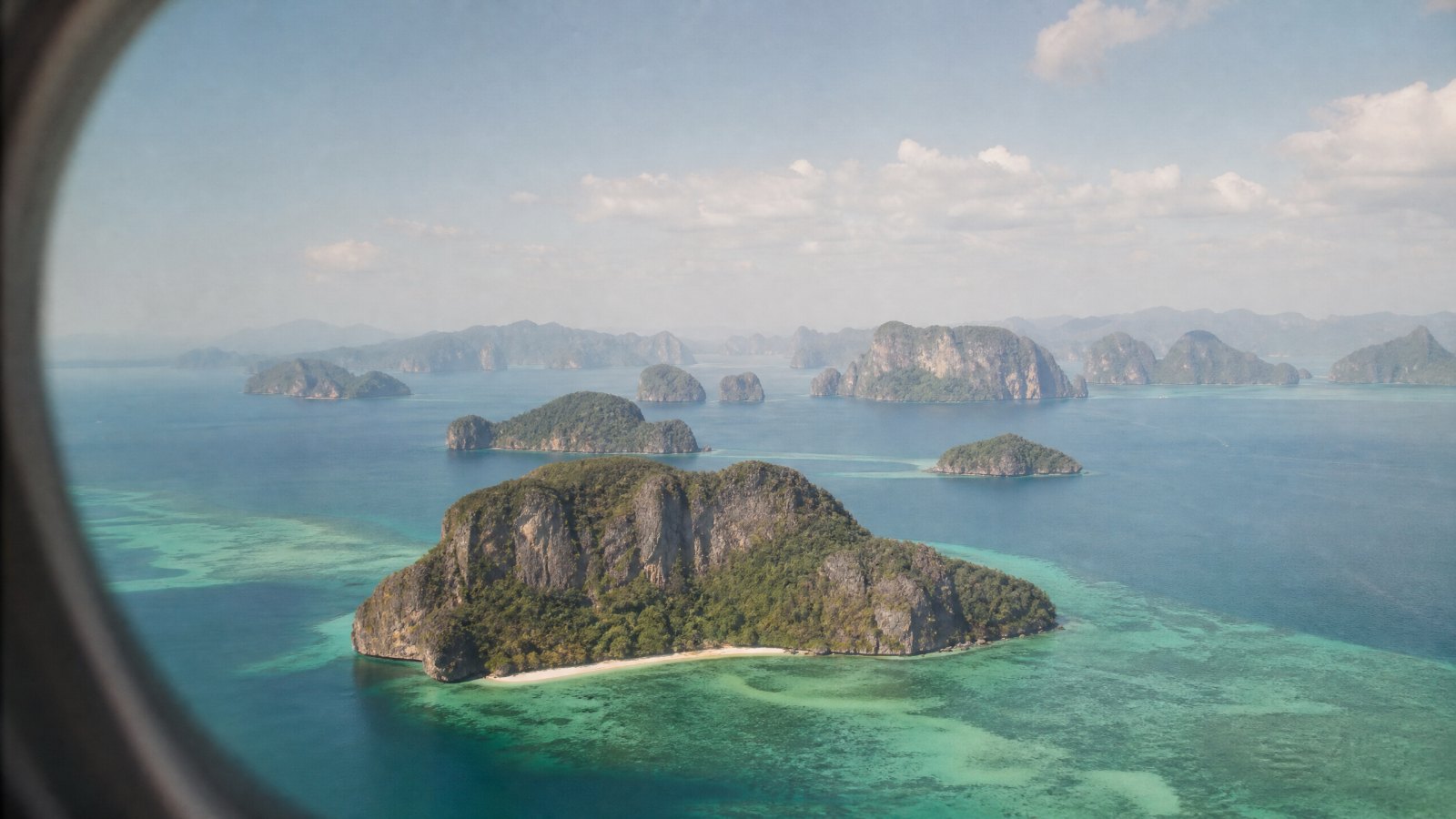 The islands seen from the air on the approach into Lio.
