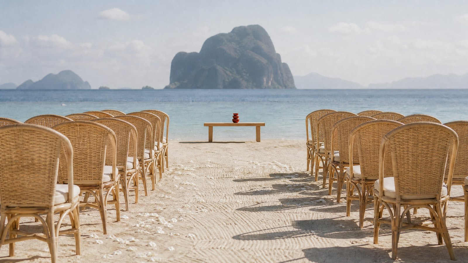 The aisle set out on the sand before the ceremony.