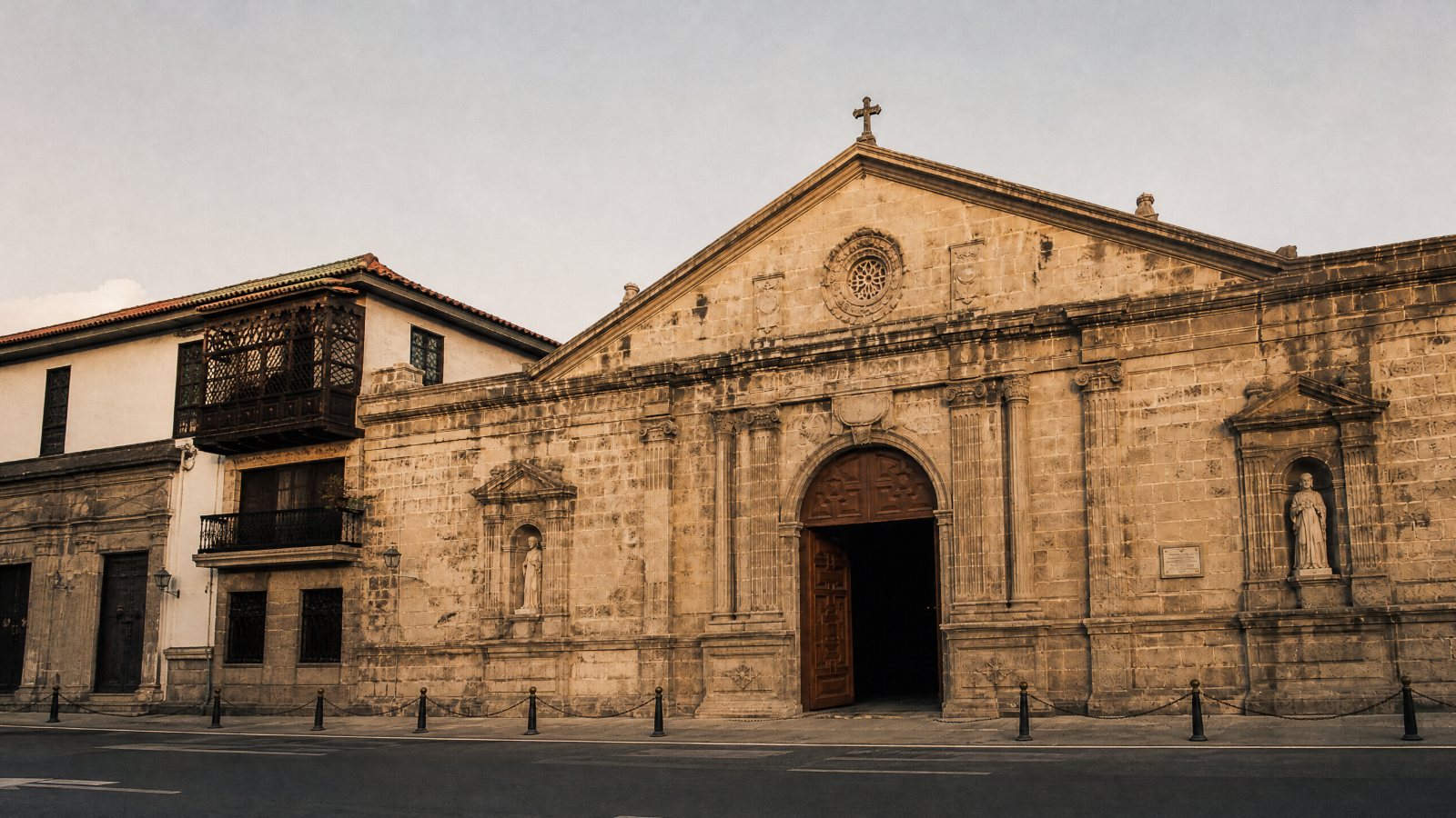 The parish fa&ccedil;ade photographed from across the street.