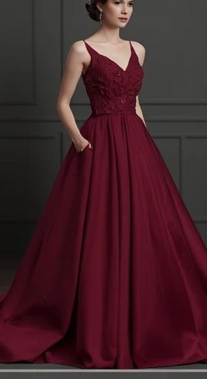 Red wine ball gown