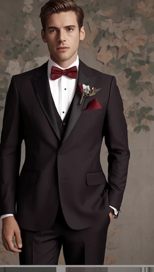 Dark suit with wine accents