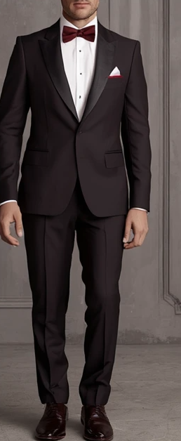 Black tie with wine bow tie